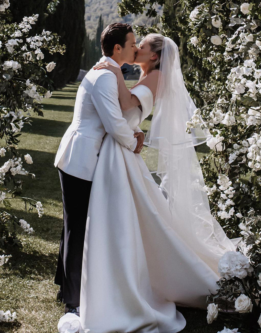 Luolandi Satin Off the Shoulder Wedding Dress Pure Color Sexy