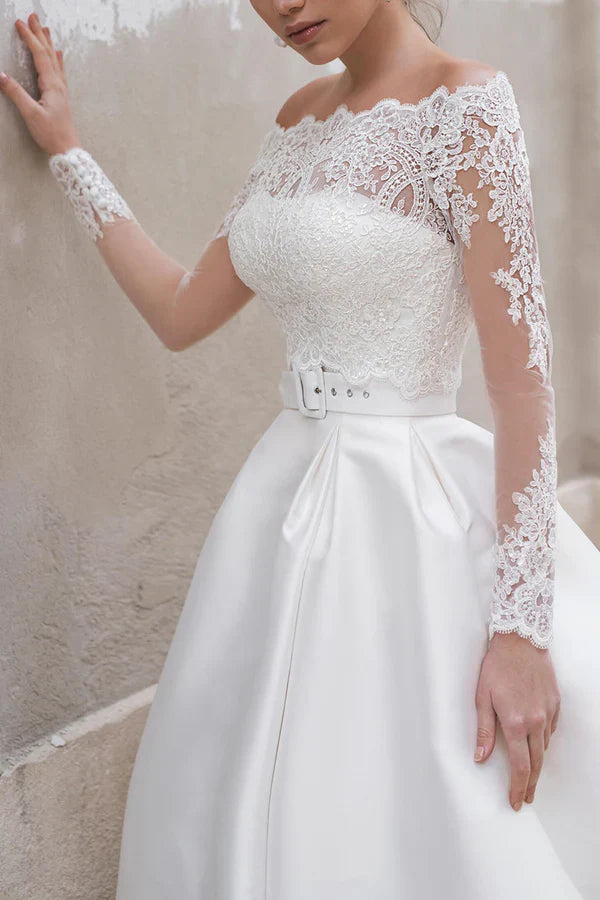 Luolandi Ball dress satin wedding dress detachable shawl rural style bride dress Beautiful