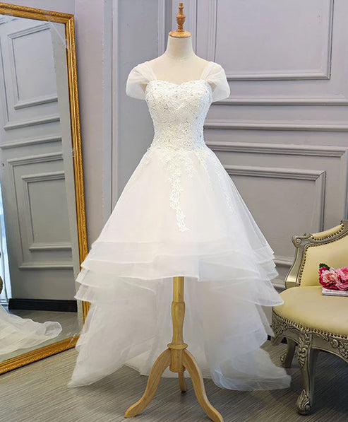 Luolandi Lace Tulle High Low Long Wedding Dress Elegant Beautiful