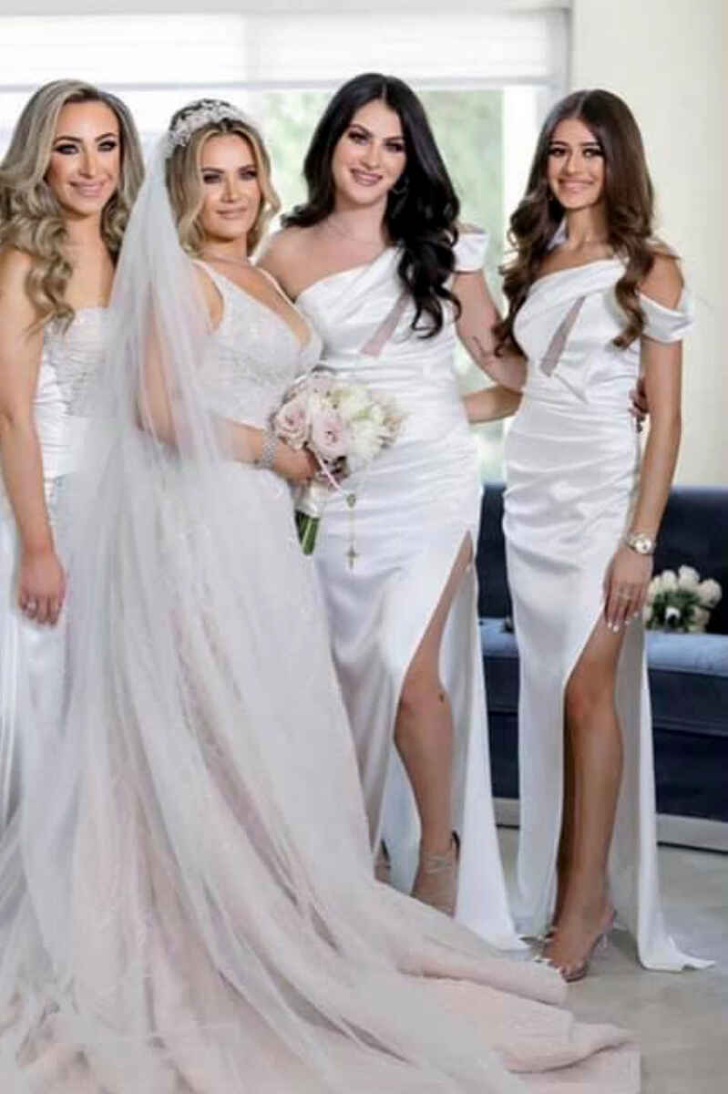 Luolandi One-Shoulder Cutout Long Bridesmaid Dress with Slit Charming Evening Party Dress