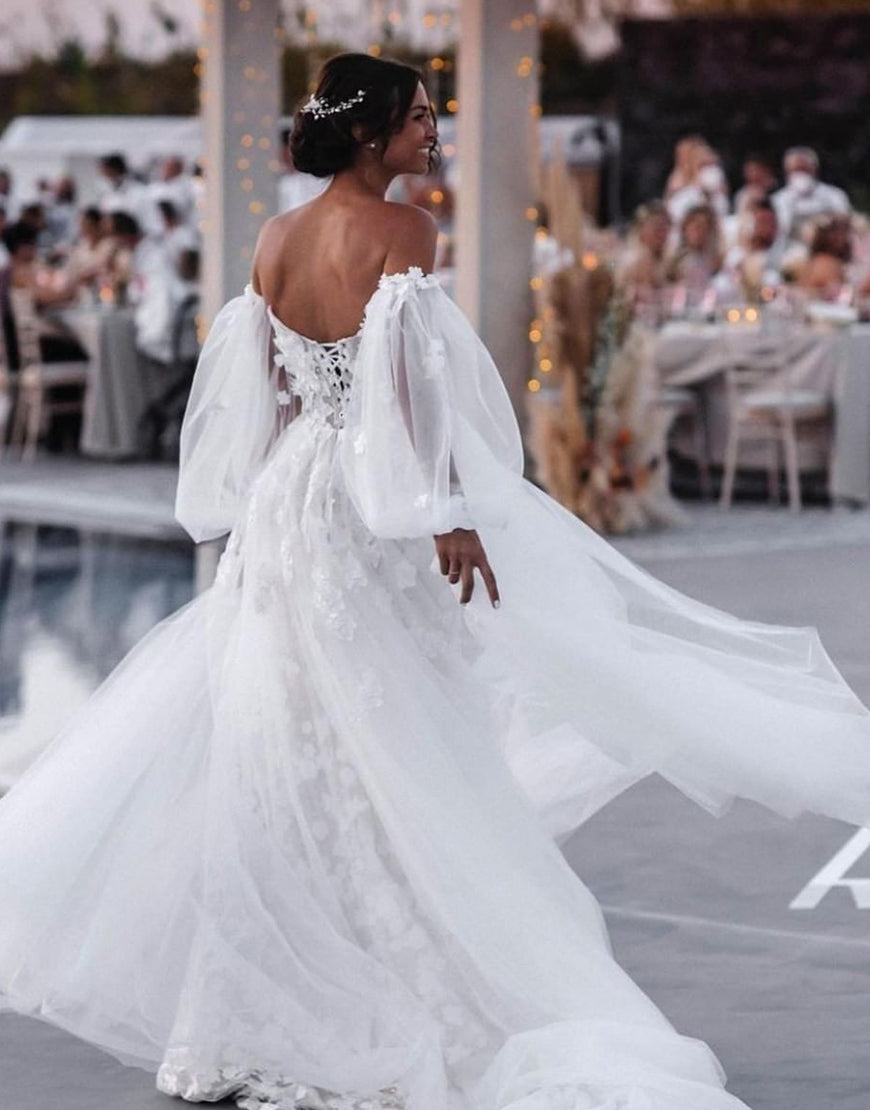 Luolandi Strapless Lace Mermaid Wedding Dress with Detachable Skirt Off Shoulder Beautiful