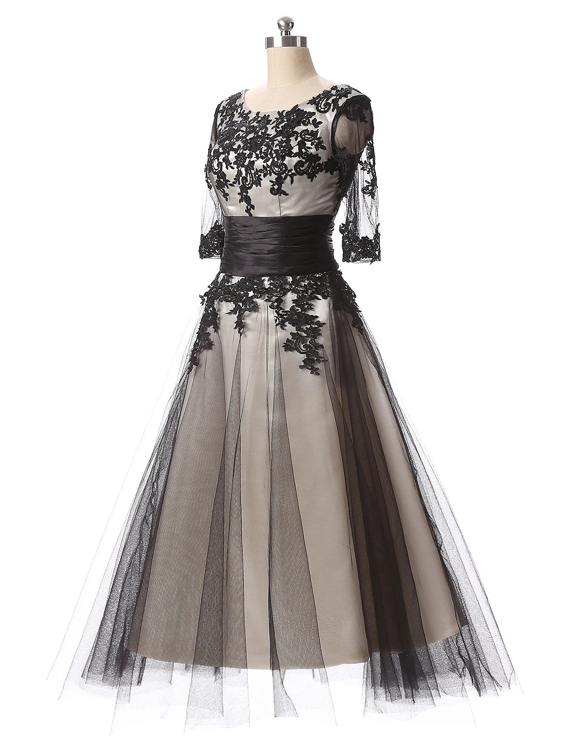 Luolandi Ball Gown Evening Gown Color Block Dress Formal Evening Ankle Length Half Sleeve Jewel Neck Fall Wedding Guest Lace with Lace Insert