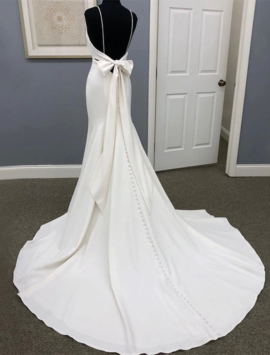 Luolandi Hall Casual Wedding Dresses Mermaid / Trumpet Sweetheart Camisole Spaghetti Strap Court Train Satin Bridal Gowns