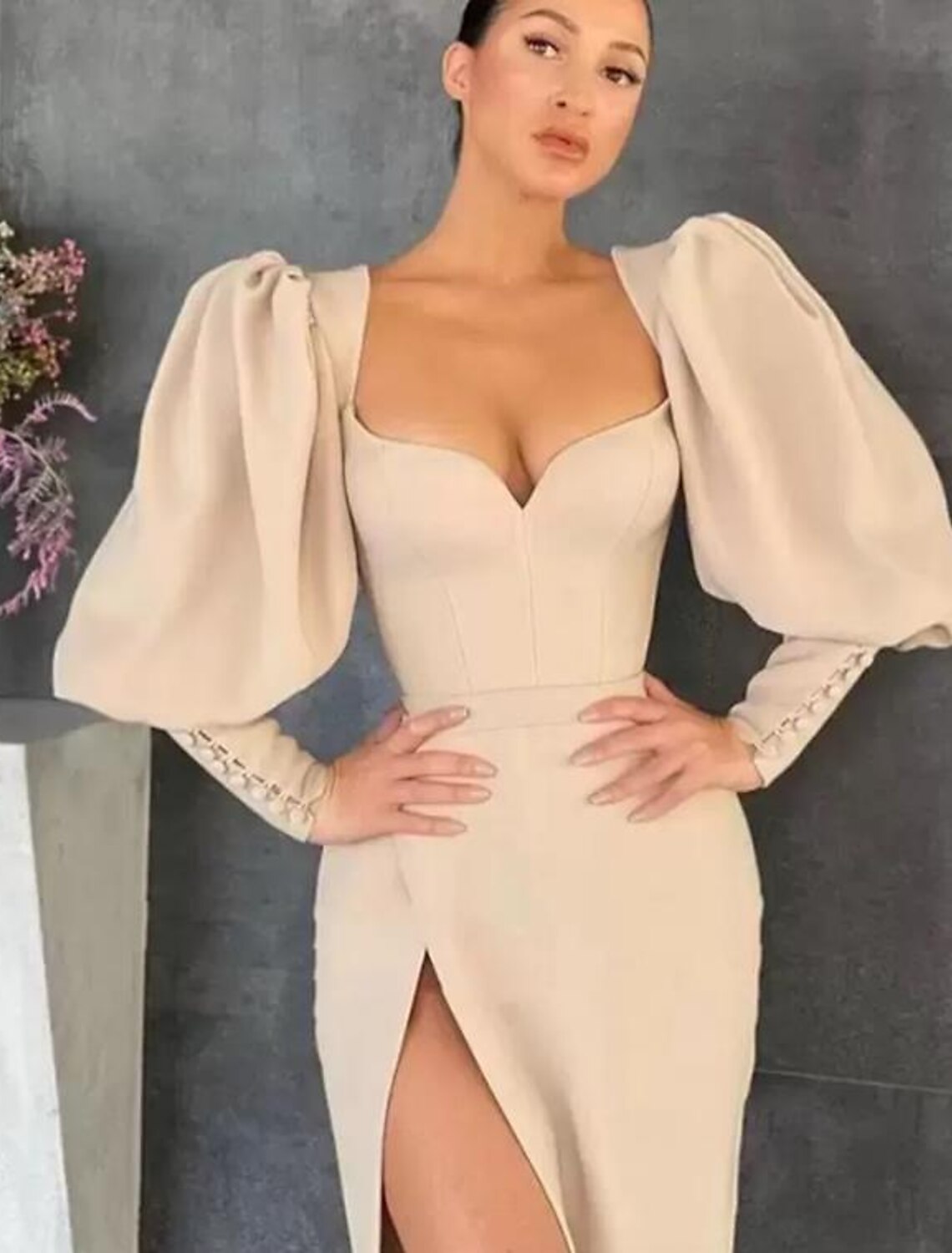 Luolandi Mermaid / Trumpet Sheath / Column Cocktail Dresses Sexy Dress Party Wear Floor Length Long Sleeve Sweetheart Fabric Ladder Back