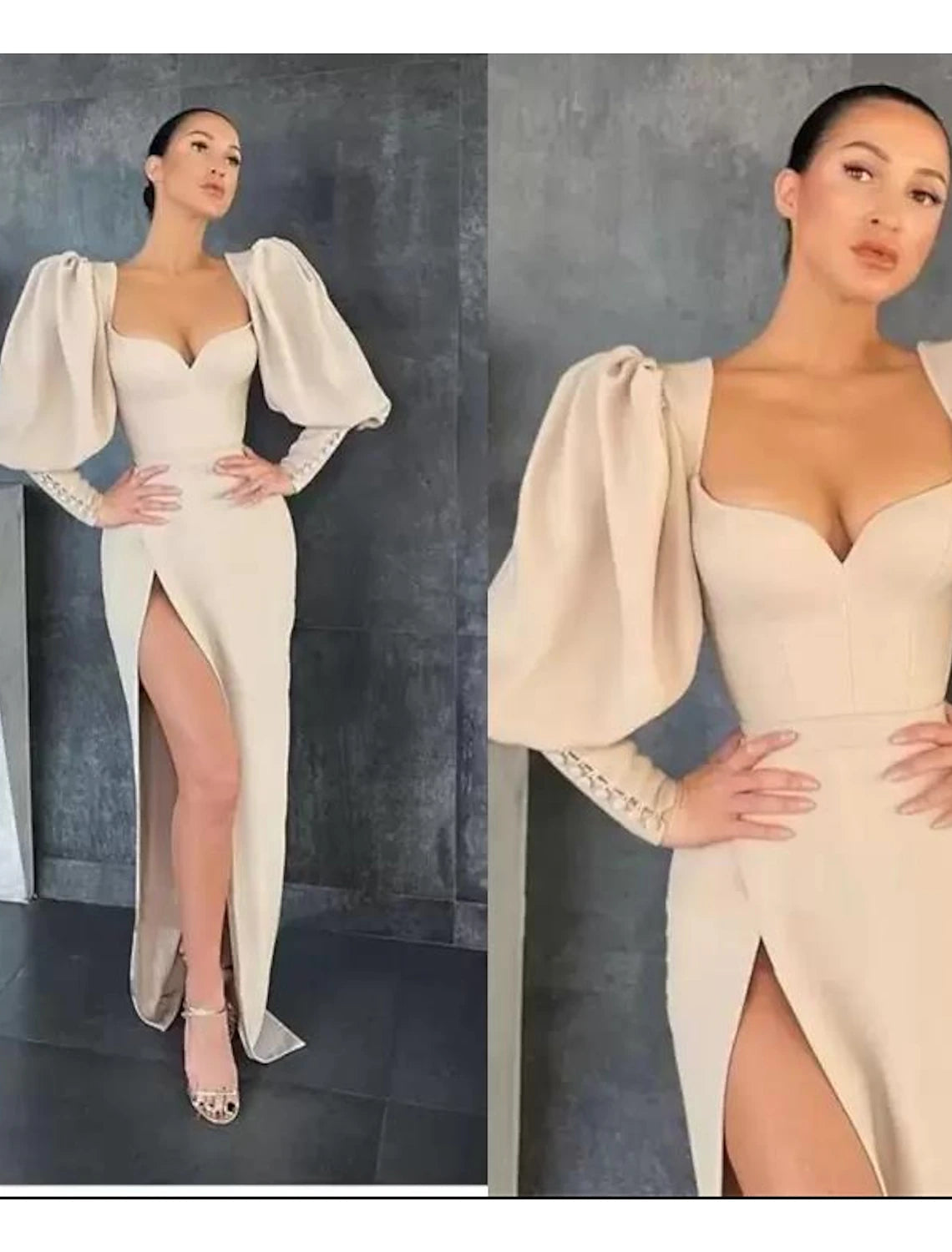 Luolandi Mermaid / Trumpet Sheath / Column Cocktail Dresses Sexy Dress Party Wear Floor Length Long Sleeve Sweetheart Fabric Ladder Back