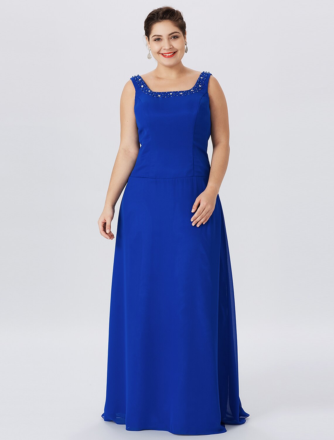 Luolandi A-Line Mother of the Bride Dress Formal Classic & Timeless Elegant & Luxurious Plus Size Straps Floor Length Chiffon Lace Long Sleeve Wrap Included with Pearls