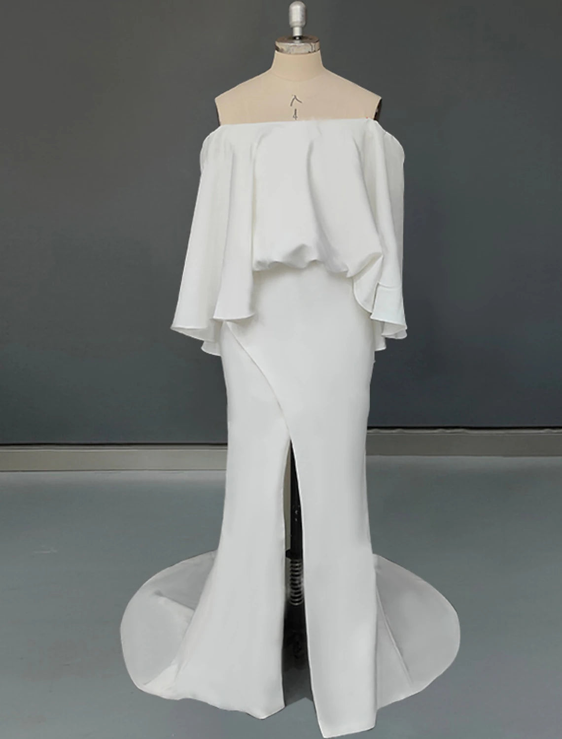 Luolandi A-Line Plus Size Curve Wedding Dresses Minimalist Dress Party Wear Sweep / Brush Train Half Sleeve Off Shoulder with Slit