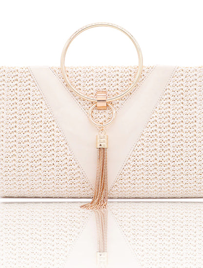 Women's Evening Bag Polyester PU Leather Wedding Party Tassel Chain Solid Color Glitter Shine Vintage Gold Beige
