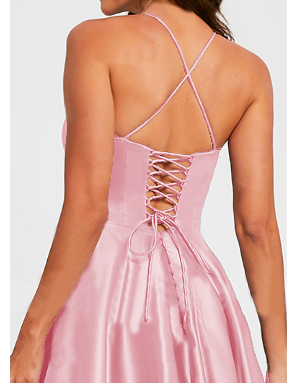 Luolandi A-Line Prom Dresses Minimalist Dress Formal Wedding Guest Floor Length Sleeveless V Neck Bridesmaid Dress Satin Backless