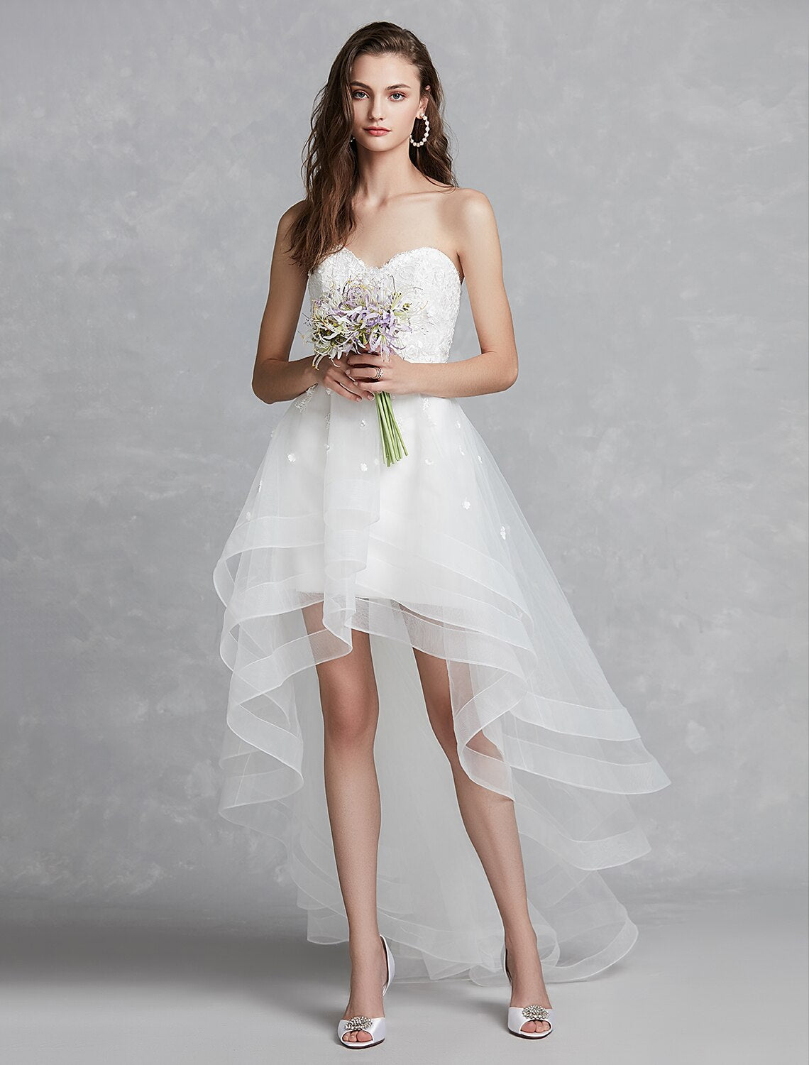 Luolandi Reception Little Dresses Wedding Dresses A-Line Sweetheart Strapless Asymmetrical Lace Bridal Gowns