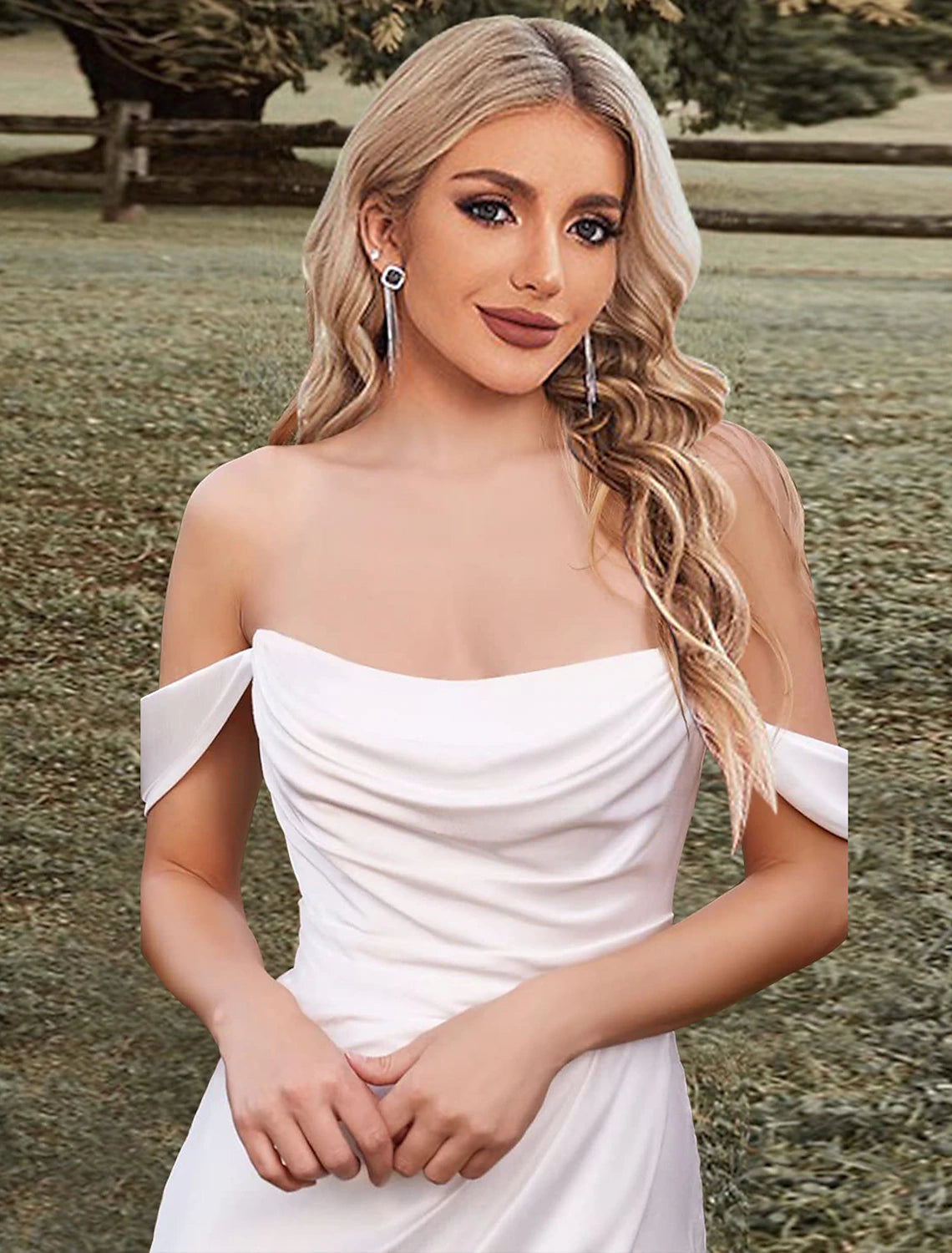 Luolandi Boho Wedding Dresses Mermaid Off Shoulder Sleeveless Sweep Train Fabric Bridal Gowns