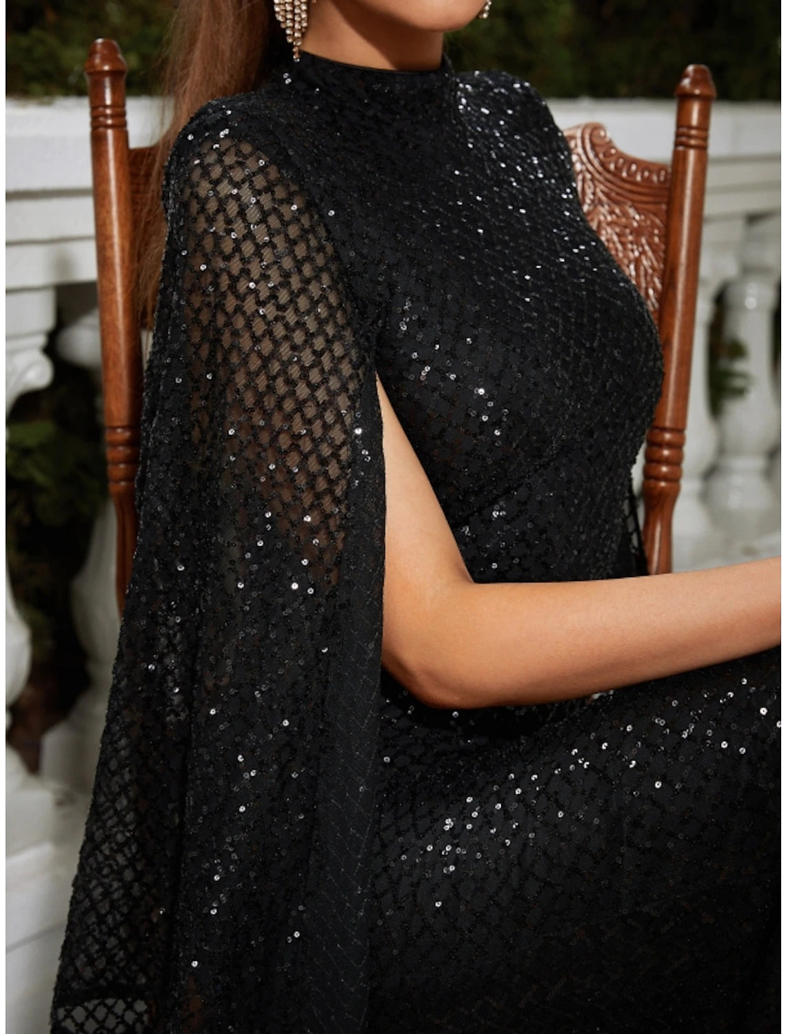 Luolandi Mermaid / Trumpet Evening Gown Sparkle & Shine Dress Formal Fall Floor Length Sleeveless High Neck Sequined with Glitter