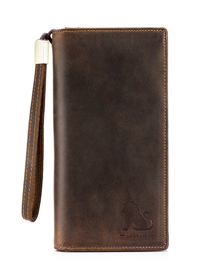 Crazy horse skin long wallet men's Leather Men's hand bag leather zipper bag large capacity multi Card Wallet