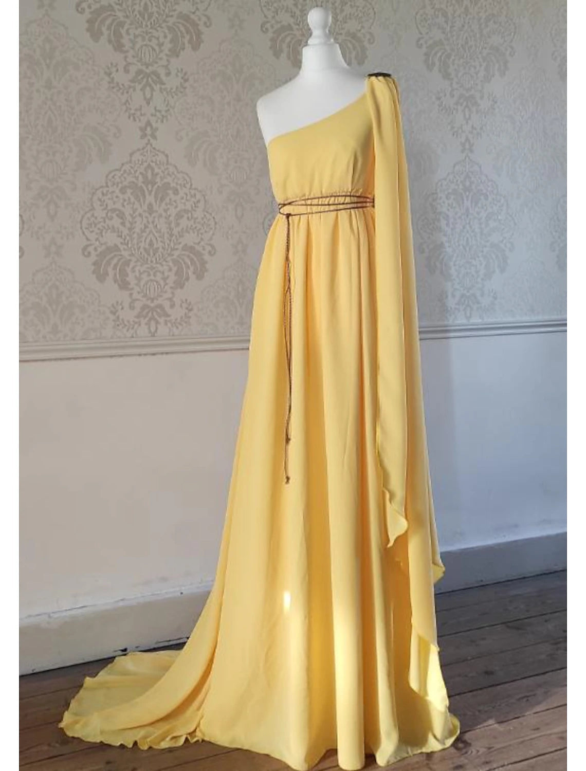 Luolandi A-Line Wedding Guest Dresses Elegant Dress Evening Party Court Train Sleeveless One Shoulder Chiffon