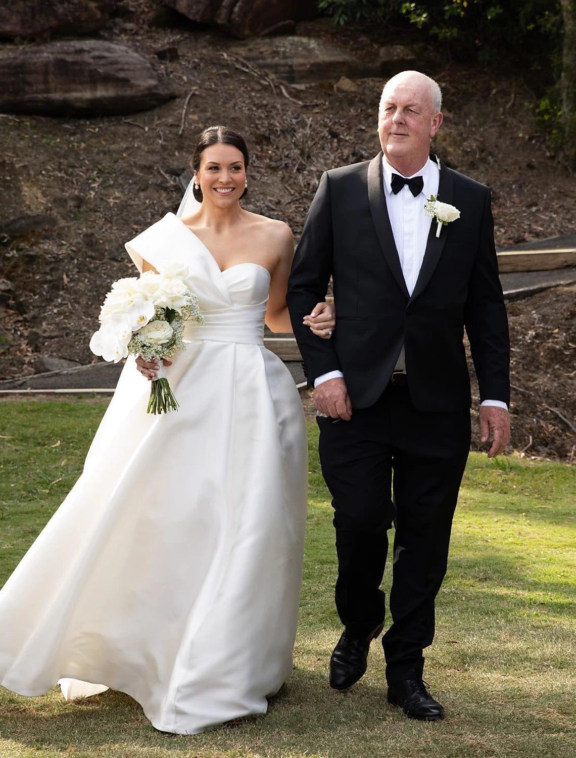 Luolandi Hall Formal Wedding Dresses A-Line One Shoulder Sleeveless Sweep / Brush Train Satin Bridal Gowns