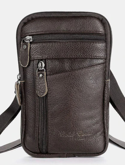 men genuine leather multi-carry anti-theft 6.5 inch phone bag crossbody bag waist bag sling bag