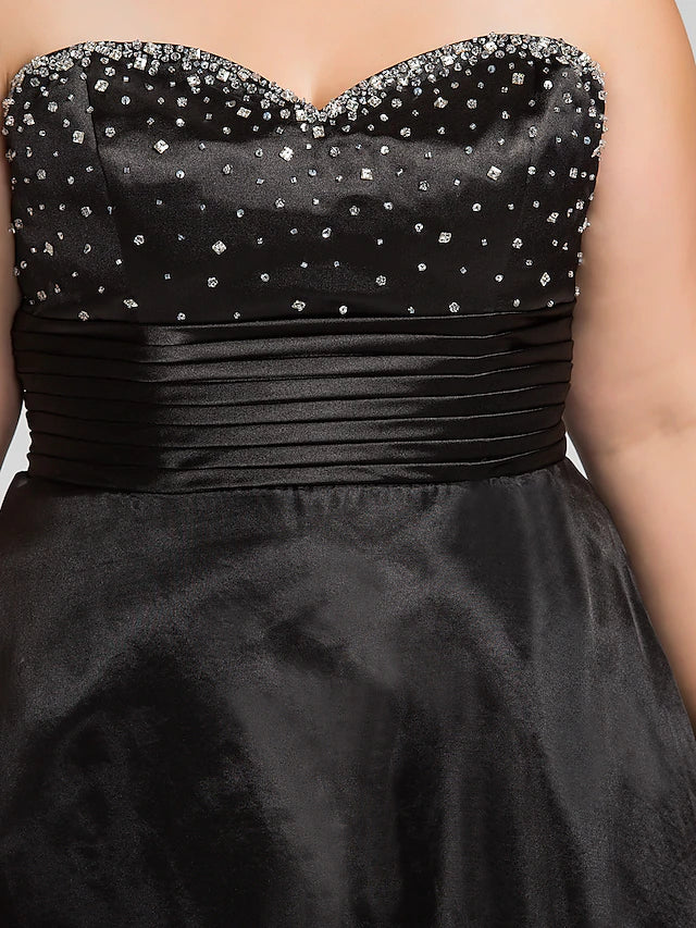 Luolandi A-Line Little Black Dress Dress Prom Floor Length Sleeveless Sweetheart Organza with Ruched