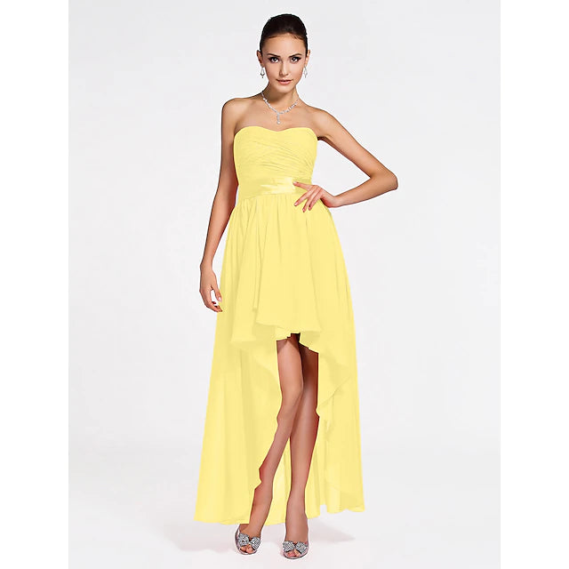 Luolandi Ball Gown / A-Line Bridesmaid Dress Sweetheart Neckline / Strapless Sleeveless Lace Up Asymmetrical / Short / Mini Chiffon with Criss Cross / Ruched