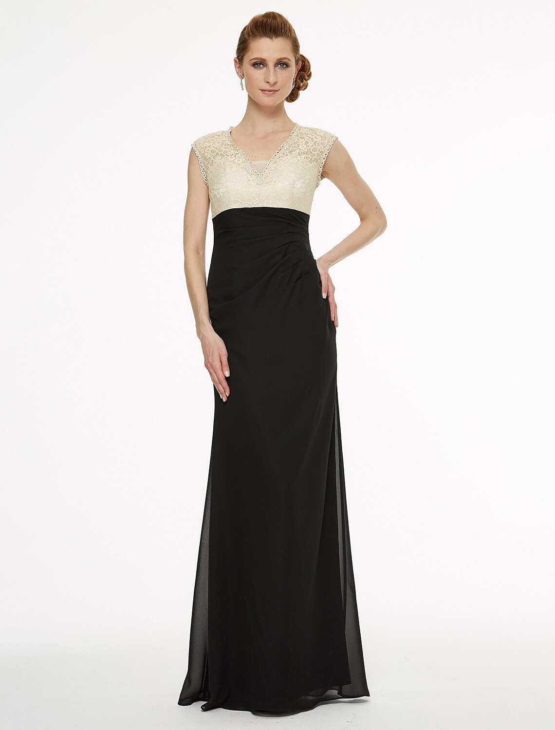 Luolandi Sheath / Column V Neck Floor Length Chiffon / Lace Mother of the Bride Dress