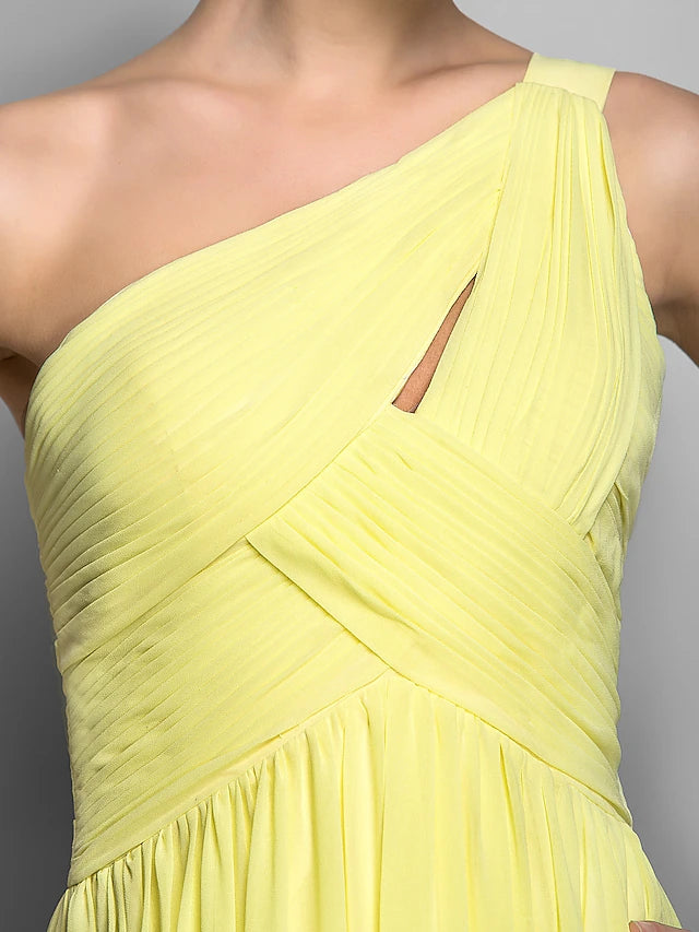 Luolandi Sheath / Column Minimalist Dress Holiday Sweep / Brush Train Sleeveless One Shoulder Georgette with Criss Cross