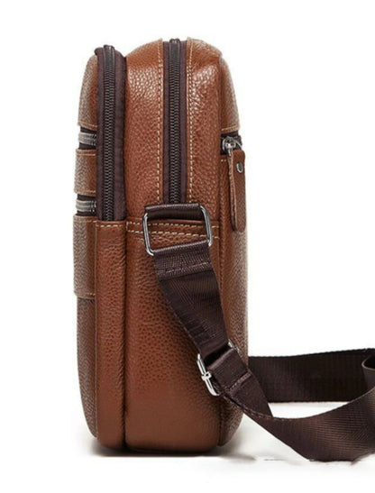 Men's Crossbody Bag Shoulder Bag Mobile Phone Bag Messenger Bag Cowhide Outdoor Daily Zipper Large Capacity Lightweight Durable Solid Color Black Brown