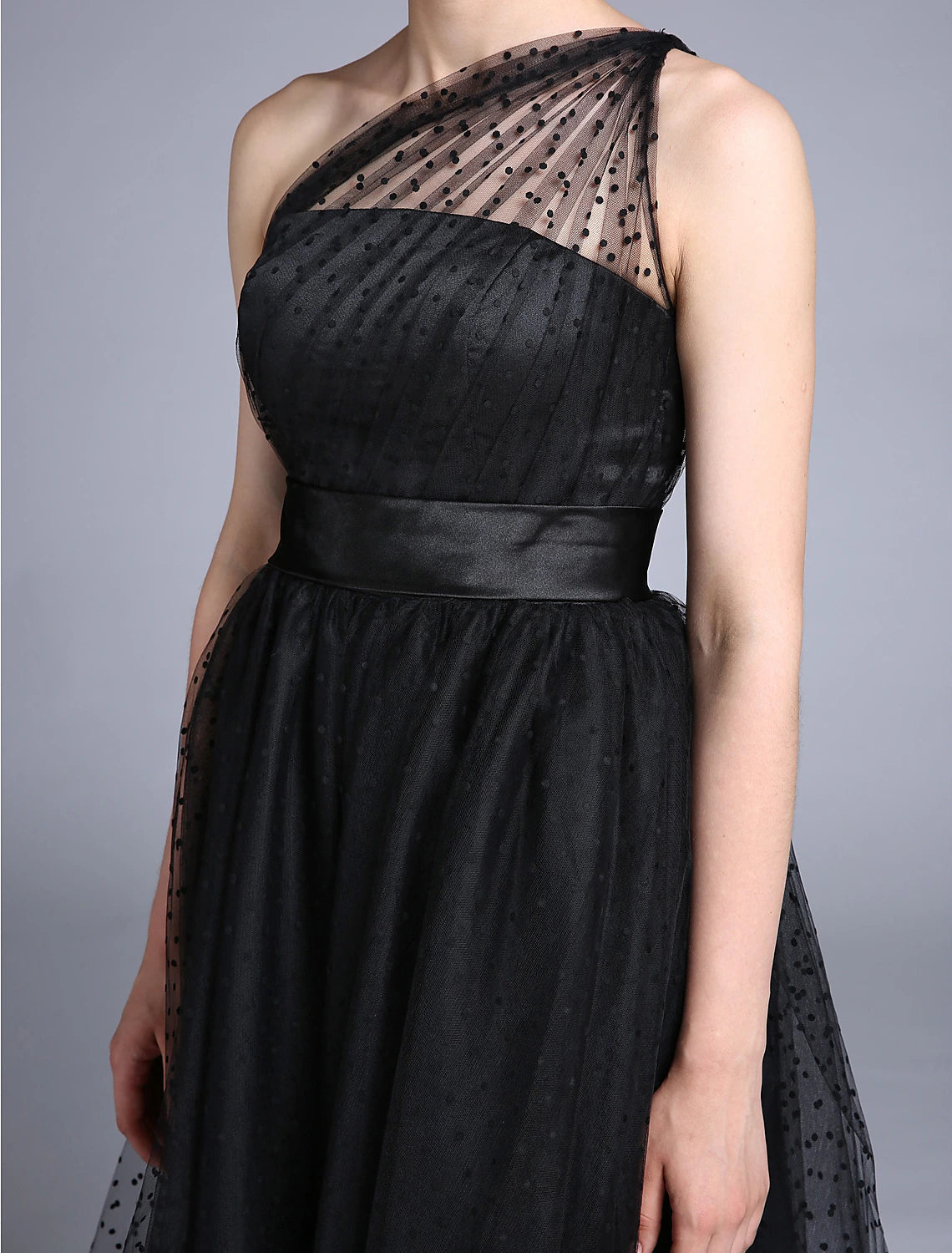 Luolandi A-Line Cocktail Dresses Vintage Dress Wedding Guest Cocktail Party Ankle Length Sleeveless One Shoulder Wednesday Addams Family Tulle with Pleats Pattern