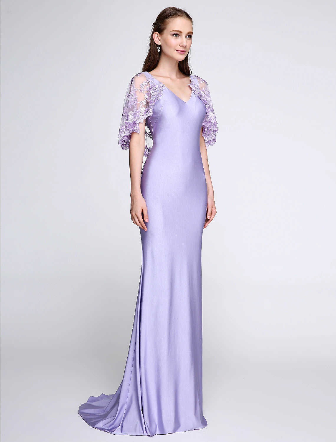 Luolandi Mermaid / Trumpet Bridesmaid Dress V Neck Sleeveless Wrap Included Sweep / Brush Train Jersey