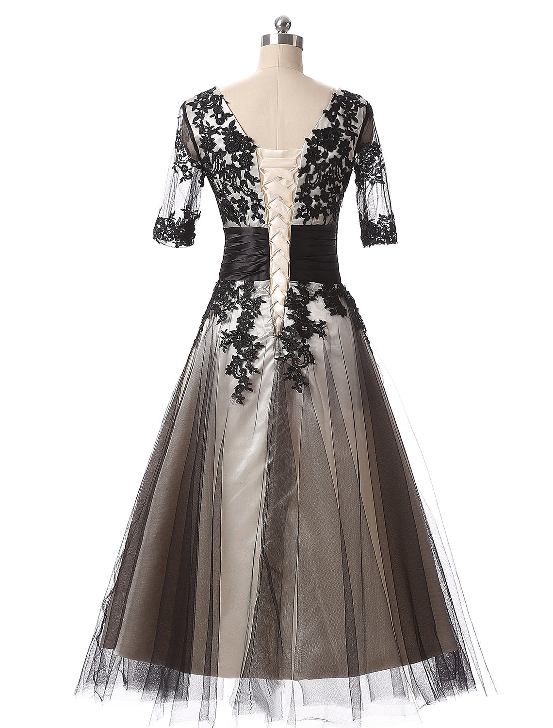 Luolandi Ball Gown Evening Gown Color Block Dress Formal Evening Ankle Length Half Sleeve Jewel Neck Fall Wedding Guest Lace with Lace Insert