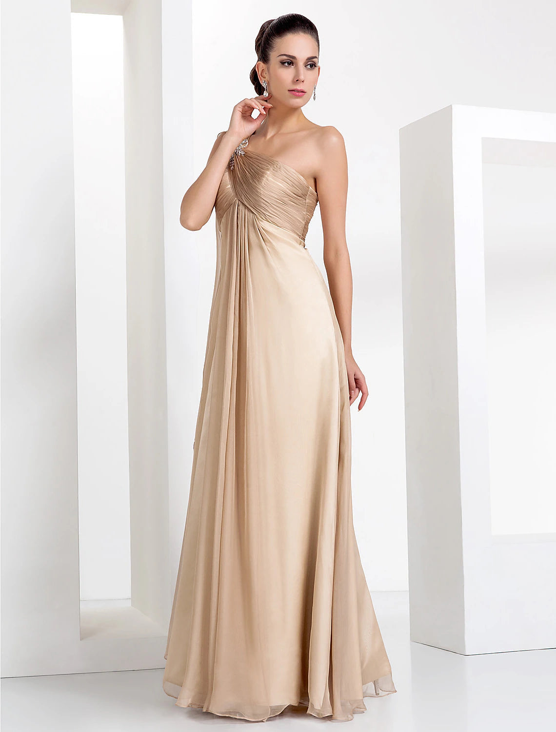 Luolandi Sheath / Column Elegant Formal Evening Black Tie Gala Dress One Shoulder Sleeveless Floor Length Chiffon with Criss