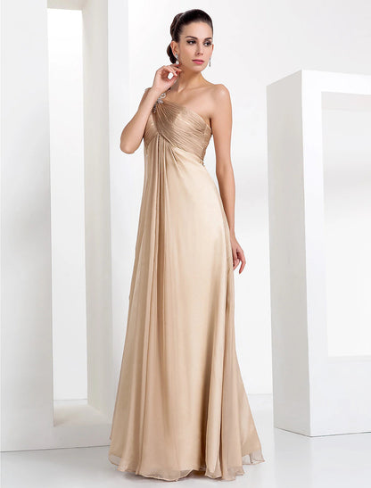 Sheath / Column Elegant Formal Evening Black Tie Gala Dress One Shoulder Sleeveless Floor Length Chiffon with Criss