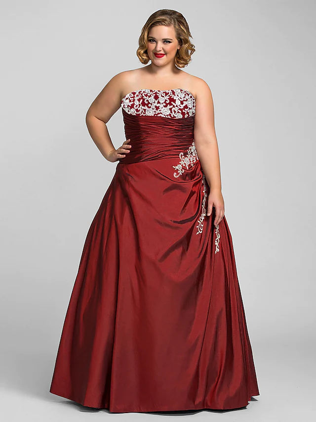 Luolandi Ball Gown Plus Size Prom Formal Evening Dress Strapless Sleeveless Floor Length Taffeta with Beading=