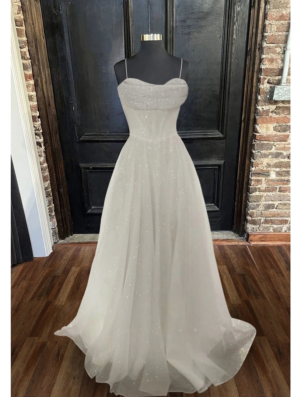 Luolandi A-Line Evening Gown Corsets Dress Summer Floor Length Sleeveless Cowl Neck Tulle