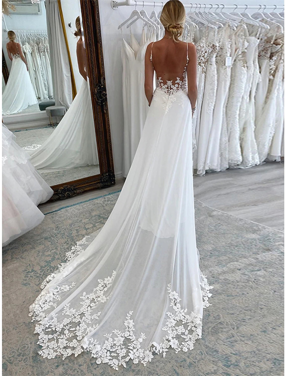 Luolandi Reception Formal Wedding Dresses A-Line Camisole Sleeveless Court Train Chiffon Bridal Suits Bridal Gowns