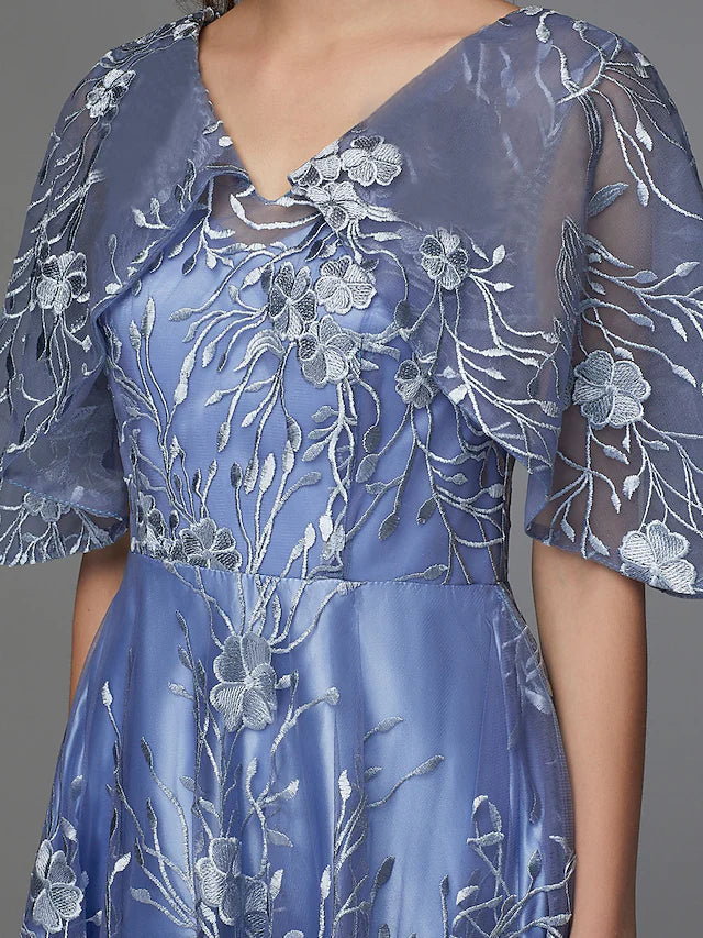 Luolandi A-Line Floral Dress Wedding Guest Tea Length Sleeveless V Neck Lace V Back with Pattern / Print