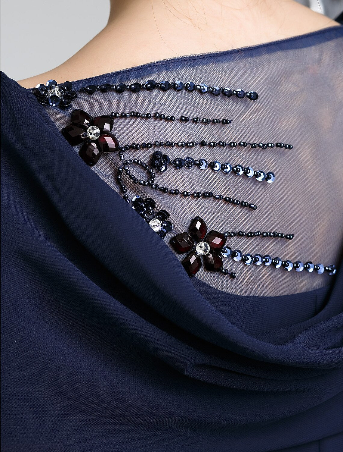 Luolandi Sheath / Column Mother of the Bride Dress Elegant Scoop Neck Ankle Length Chiffon Short Sleeve