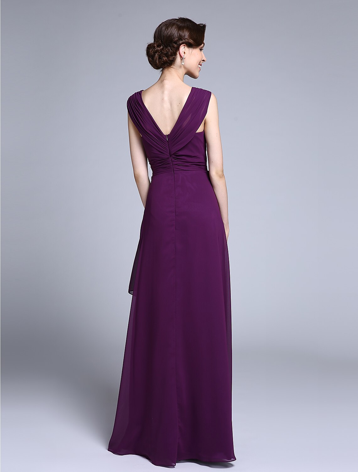 Luolandi Sheath / Column Mother of the Bride Dress Elegant V Neck Floor Length Chiffon Sleeveless