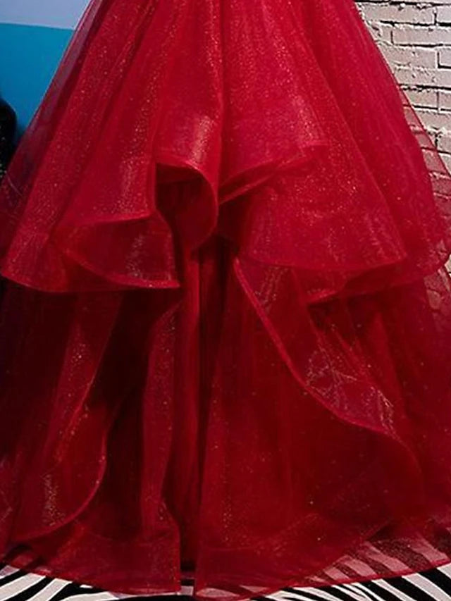 Luolandi A-Line Prom Dresses Sexy Dress Party Wear Floor Length Sleeveless Spaghetti Strap Tulle