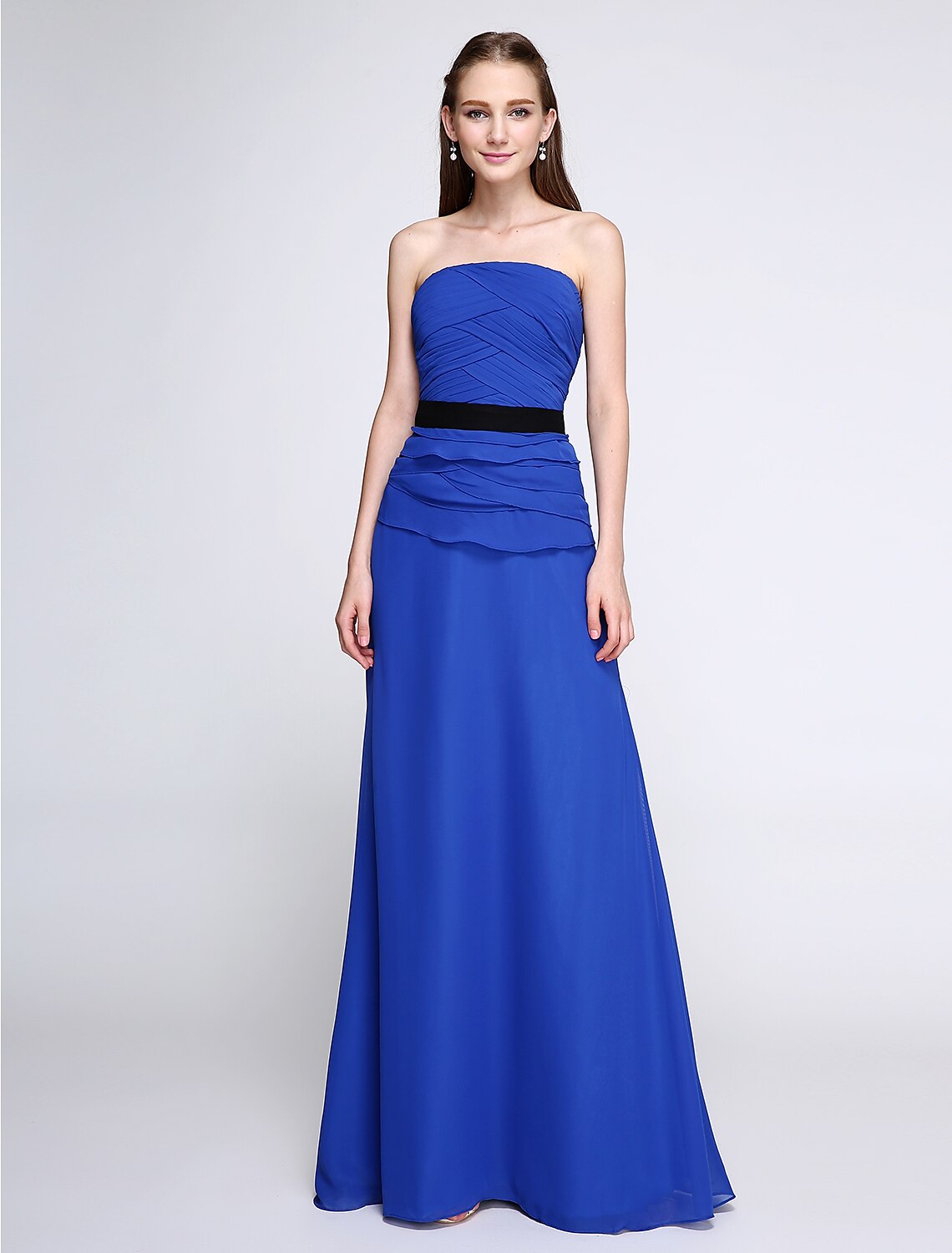 Luolandi Sheath / Column Bridesmaid Dress Strapless Sleeveless Elegant Floor Length Chiffon
