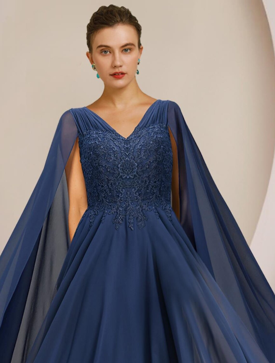 Luolandi A-Line Mother of the Bride Dress Formal Wedding Guest Elegant V Neck Floor Length Chiffon Lace Sleeveless with Pleats