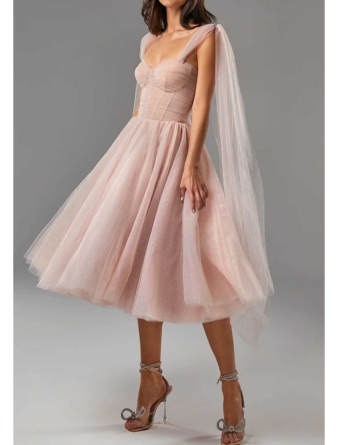 Luolandi Ball Gown Cocktail Dresses Corsets Dress Graduation Tea Length Sleeveless Square Neck Tulle