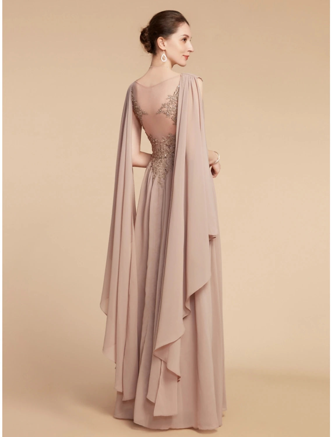 Luolandi A-Line Mother of the Bride Dress Wedding Guest Elegant V Neck Ankle Length Chiffon Lace Sleeveless with Ruching