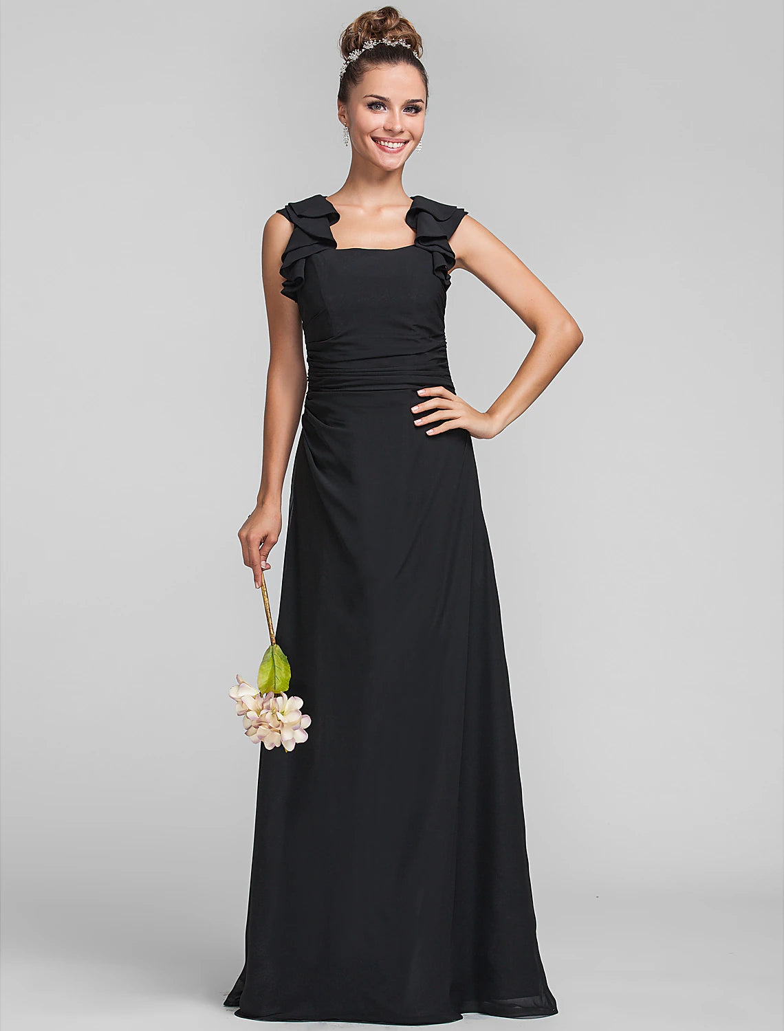 Luolandi Sheath / Column Square Neck Floor Length Chiffon Bridesmaid Dress with Ruffles