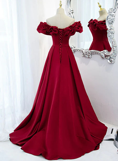 Luolandi Off Shoulder Wine Red Sweetheart Long Party Dress Prom Dress Evening Dress Formal Dress