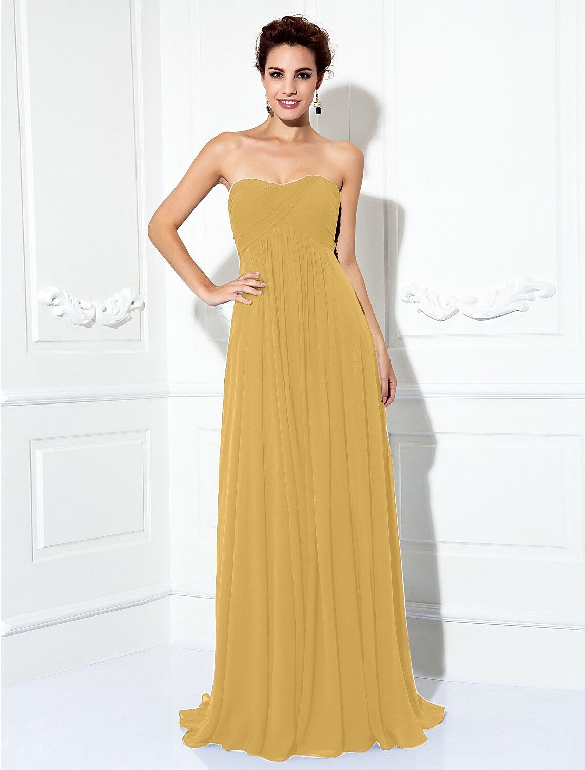 Luolandi A-Line Minimalist Dress Wedding Guest Formal Evening Sweep / Brush Train Sleeveless Strapless Chiffon with Pleats