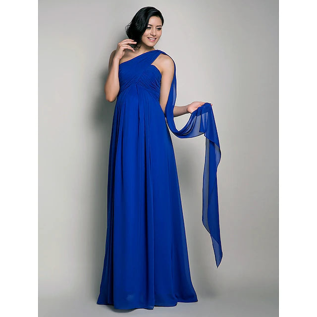 Luolandi Sheath / Column Bridesmaid Dress One Shoulder Sleeveless Maternity Watteau Train / Floor Length Chiffon with Criss Cross