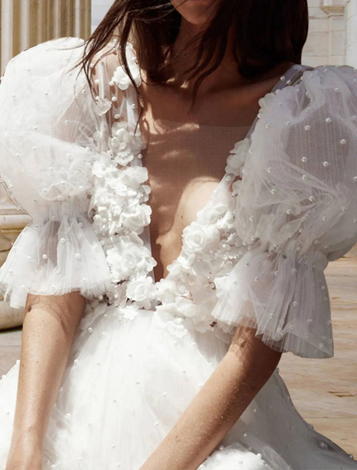 Luolandi Bridal Shower Open Back Little Dresses Wedding Dresses A-Line V Neck Short Sleeve Short / Mini Satin Bridal Gowns With Pleats