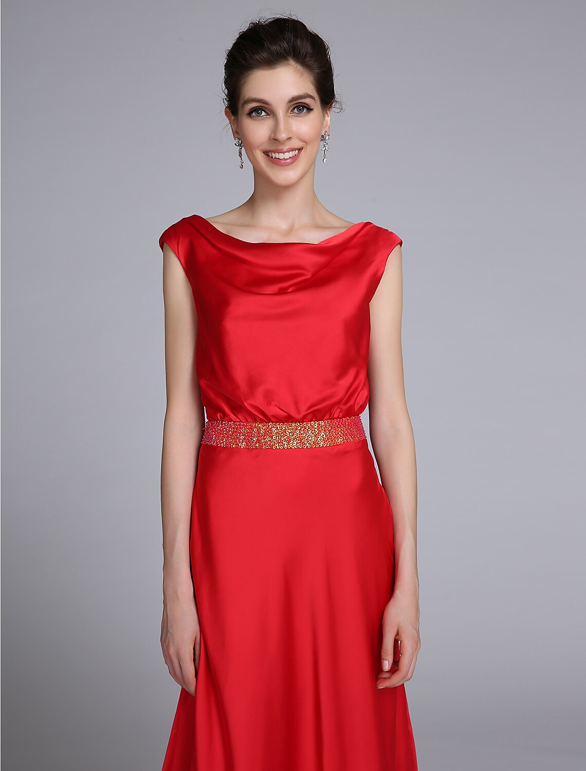 Luolandi Sheath / Column Mother of the Bride Dress Open Back Cowl Neck Court Train Taffeta Sleeveless