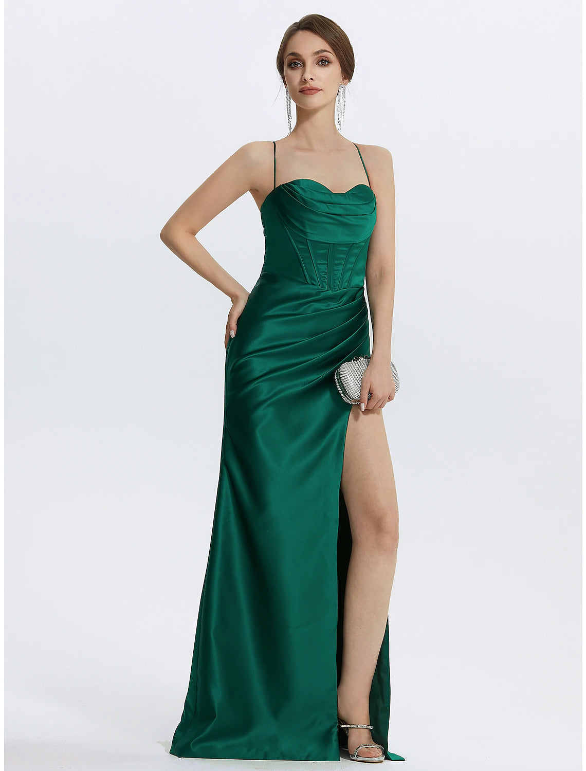 Luolandi Mermaid / Trumpet Prom Dresses Corsets Dress Wedding Guest Black Tie Floor Length Sleeveless Cowl Neck Satin