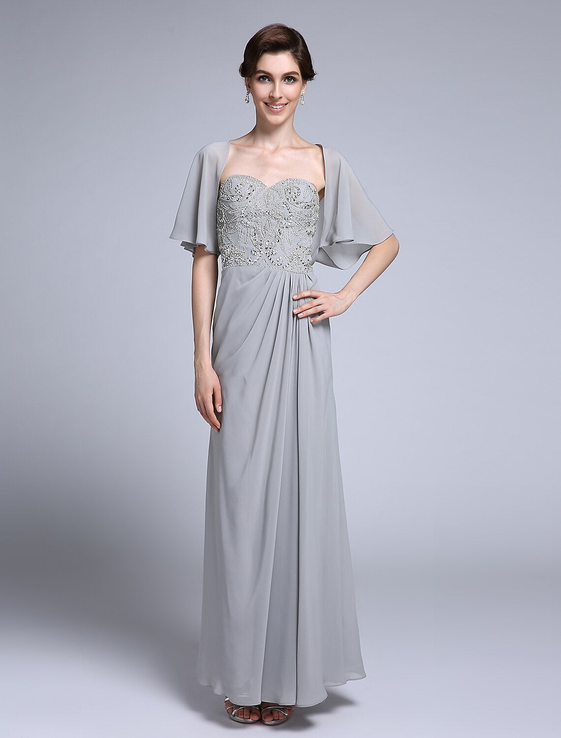 Luolandi Sheath / Column Mother of the Bride Dress Convertible Dress Sweetheart Ankle Length Chiffon Half Sleeve No with Sequin Side