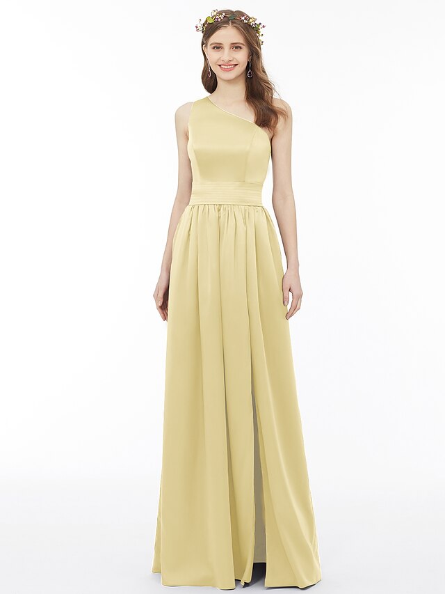 Luolandi Ball Gown / A-Line Bridesmaid Dress One Shoulder Sleeveless Floor Length Chiffon with Sash / Ribbon / Pleats